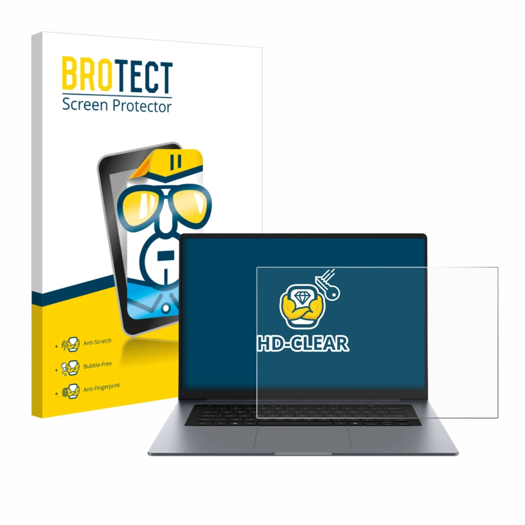 Front side of a product packaging with the brand logo BROTECT. Next to it is the device Samsung Galaxy Book6 16