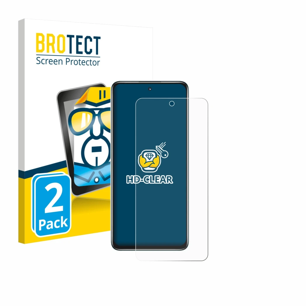 Front side of a product packaging with the brand logo BROTECT. Next to it is the device Huawei Nova Y73 shown with the corresp