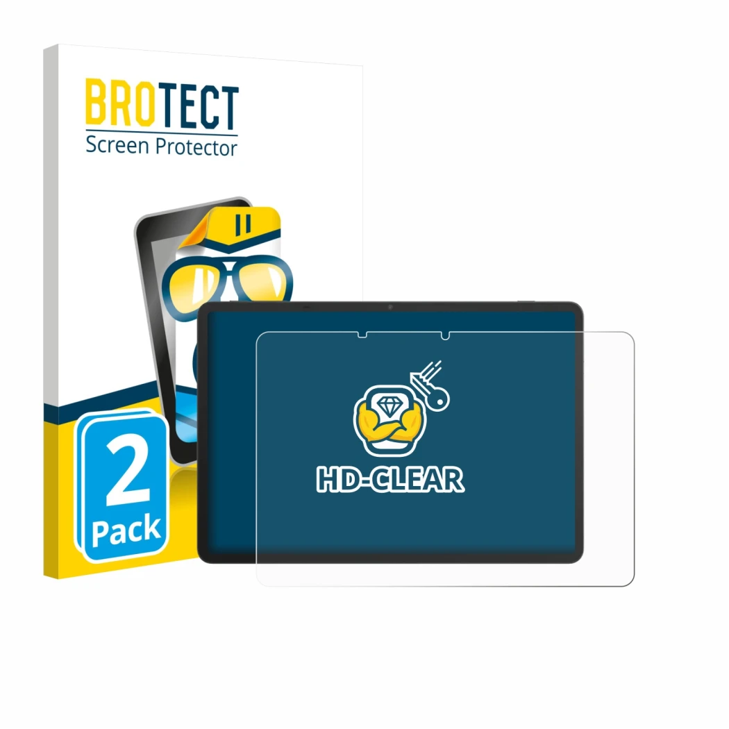 Front side of a product packaging with the brand logo BROTECT. Next to it is the device TCL NxtPaper 11 Plus shown with the co