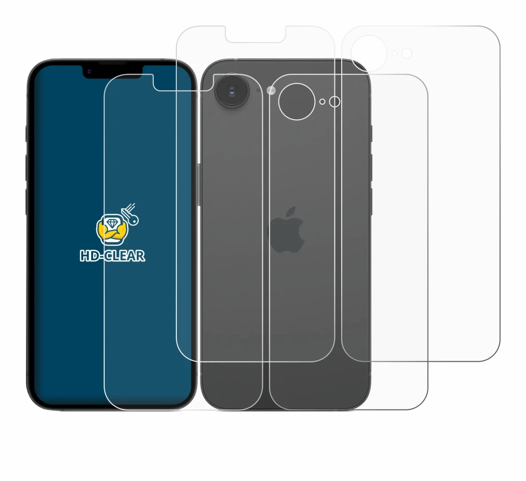 Image of the device Apple iPhone 17e (Front+Back) with a wide variety of screen protectors.
