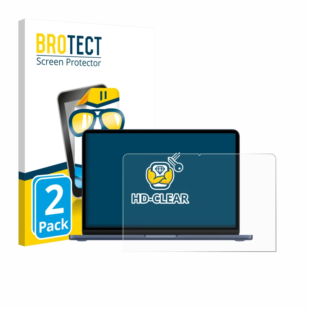 Front side of a product packaging with the brand logo BROTECT. Next to it is the device Apple MacBook Neo 13