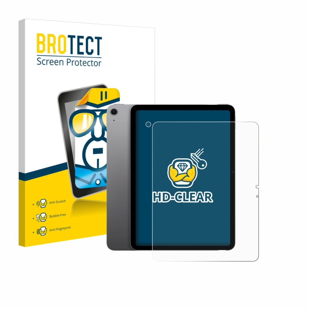 Front side of a product packaging with the brand logo BROTECT. Next to it is the device Apple iPad Air 13