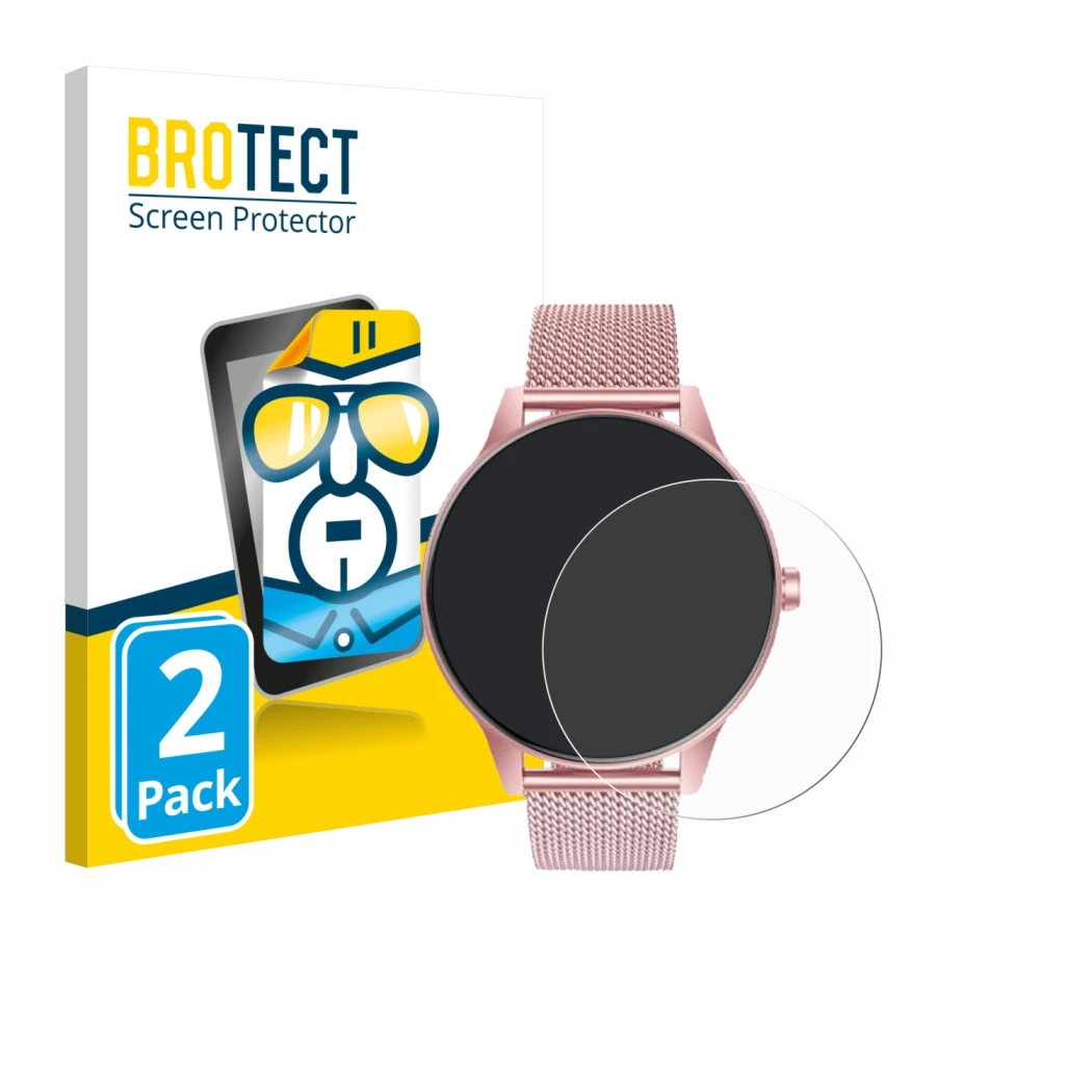 Front side of a product packaging with the brand logo BROTECT. Next to it is the device TAOLOON Smartwatch 1.27