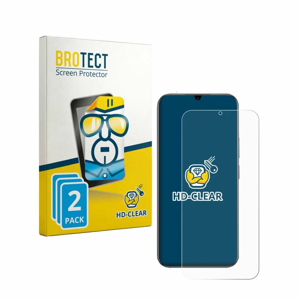 Front side of a product packaging with the brand logo BROTECT. Next to it is the device realme C100 5G shown with the correspo