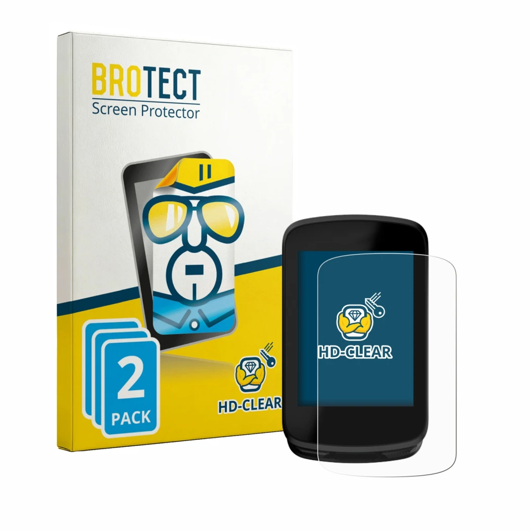 Front side of a product packaging with the brand logo BROTECT. Next to it is the device Magene C606 V2 shown with the correspo
