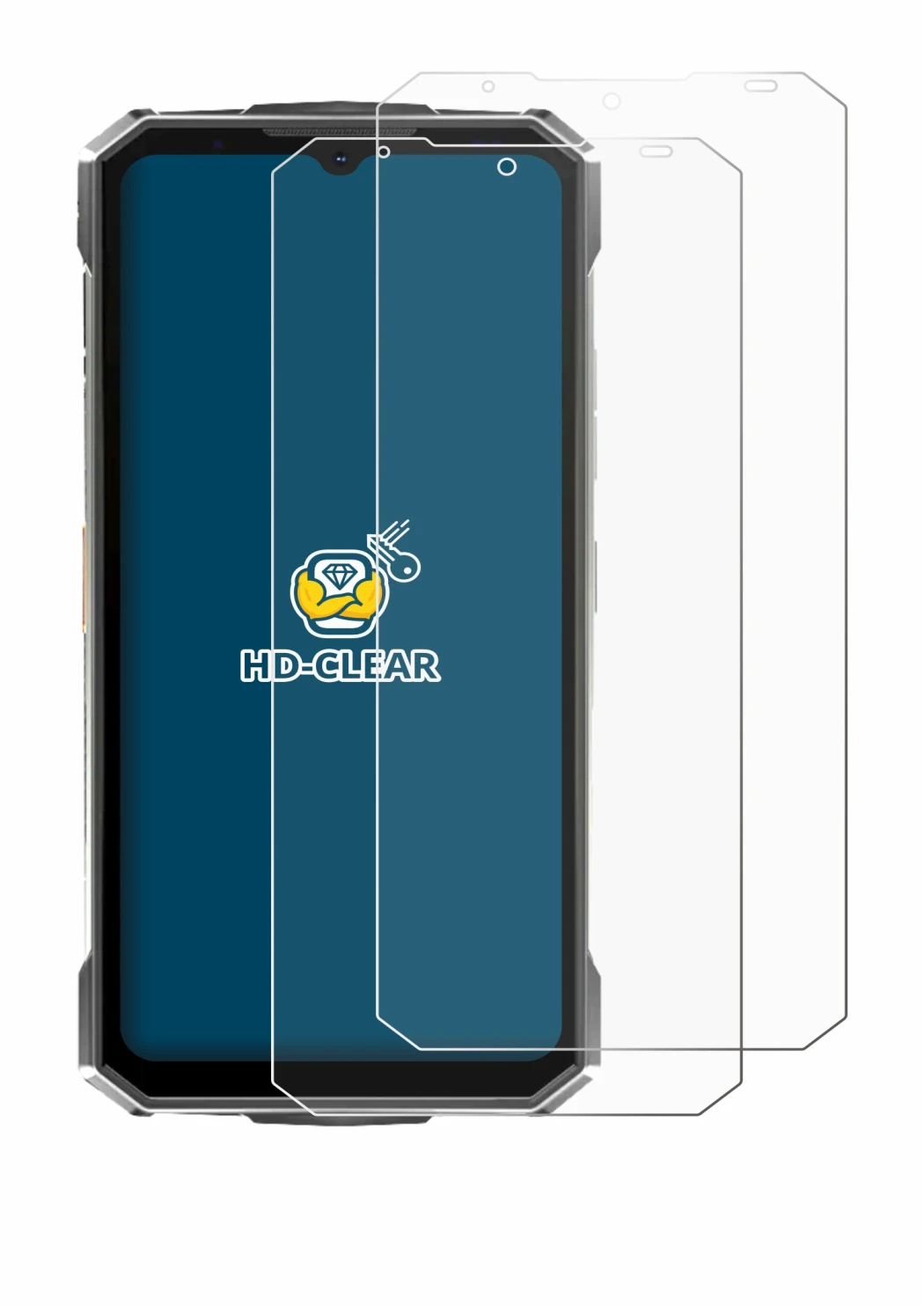 Image of the device Doogee Fire 7 Ultra with a wide variety of screen protectors.