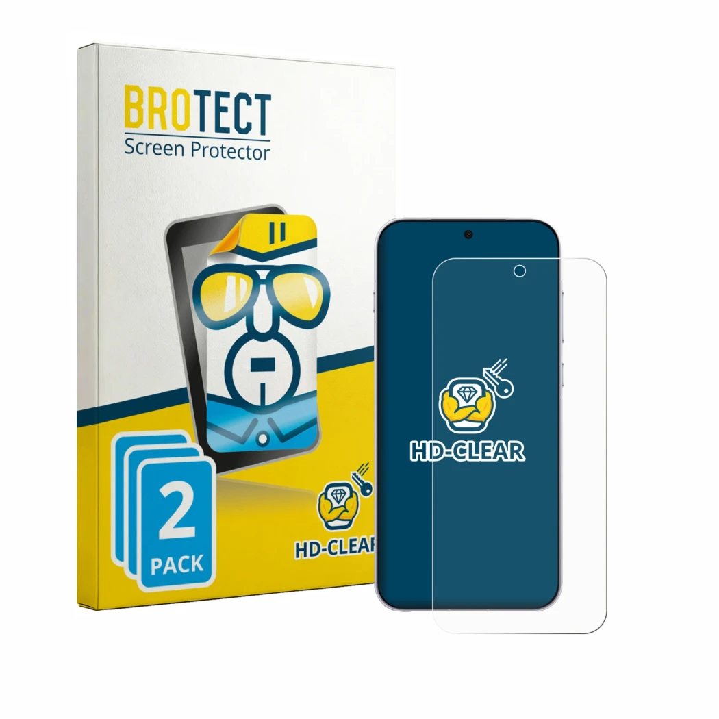 Front side of a product packaging with the brand logo BROTECT. Next to it is the device Oppo Find X9s Pro shown with the corre