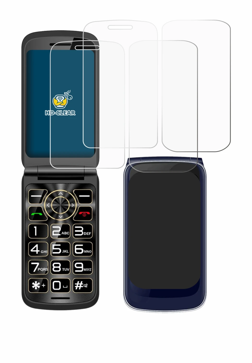 Image of the device Guwet G739 (Front+Back) with a wide variety of screen protectors.