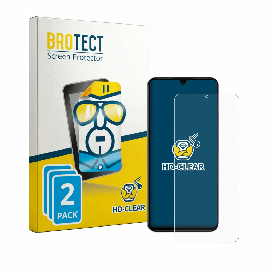 Front side of a product packaging with the brand logo BROTECT. Next to it is the device Blackview Wave 10C shown with the corr