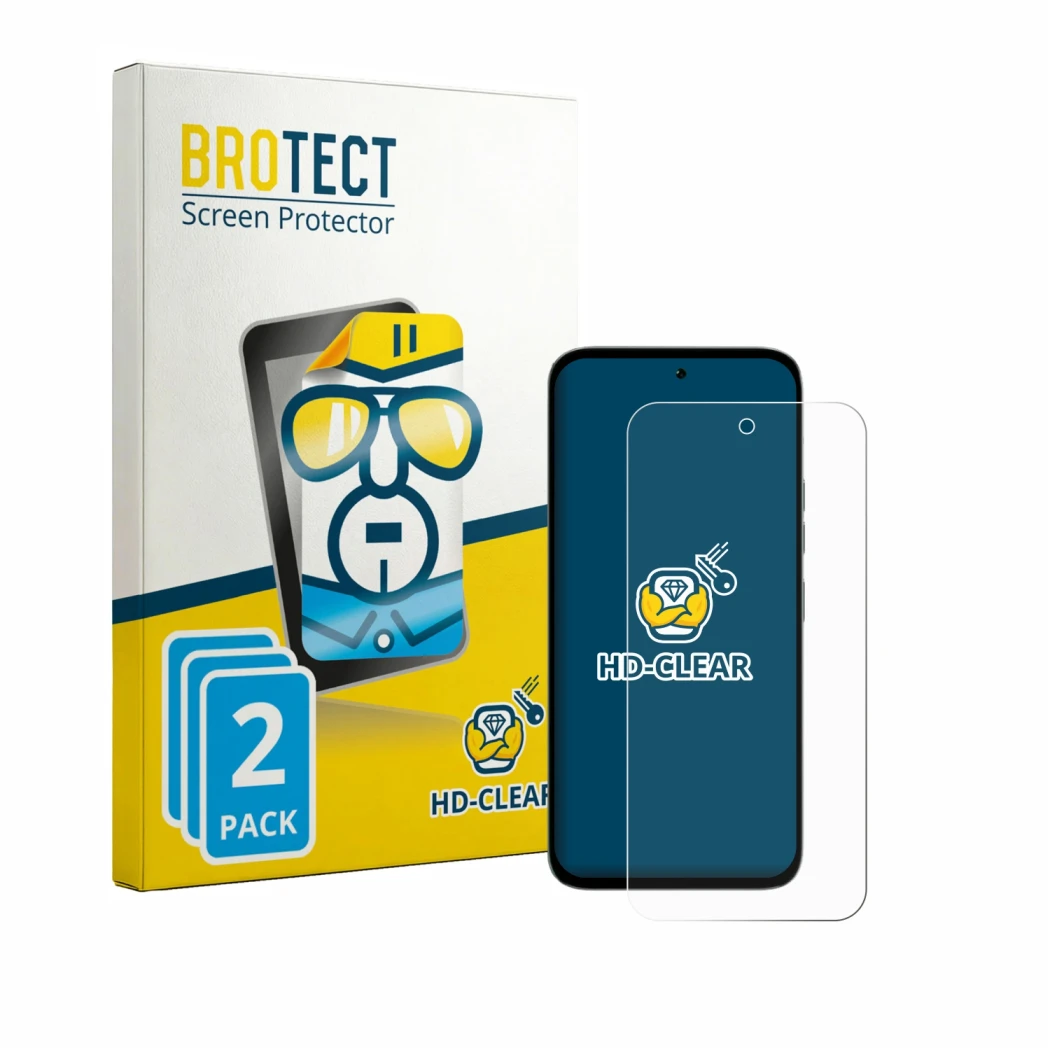 Front side of a product packaging with the brand logo BROTECT. Next to it is the device Tecno Pop X 5G shown with the correspo