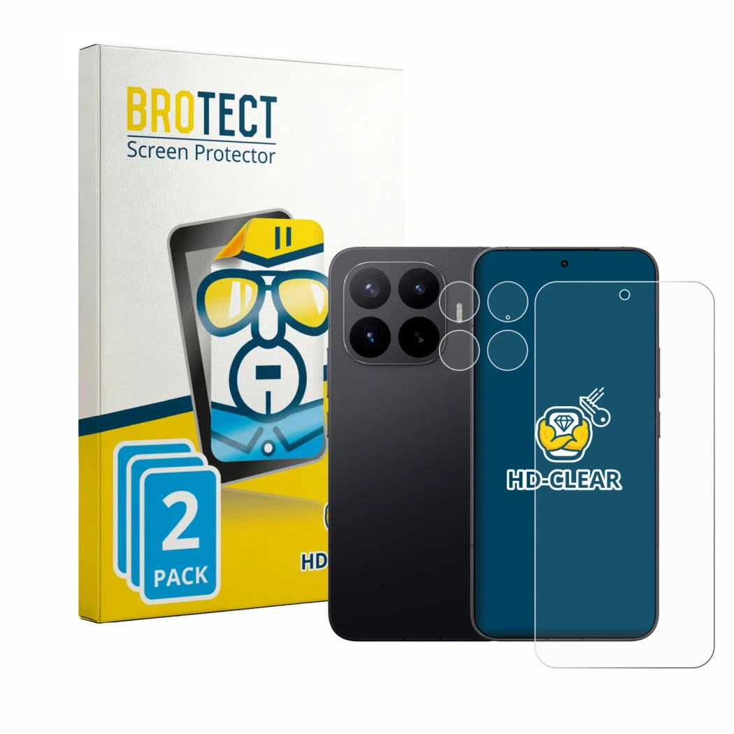 Front side of a product packaging with the brand logo BROTECT. Next to it is the device Xiaomi 17T Pro (Front+Camera) shown wi