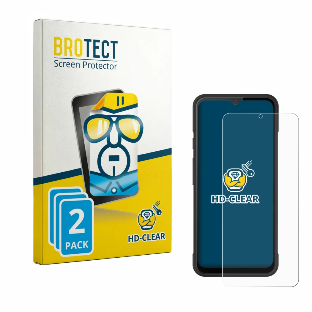 Front side of a product packaging with the brand logo BROTECT. Next to it is the device iMin Swift 1 Pro shown with the corres