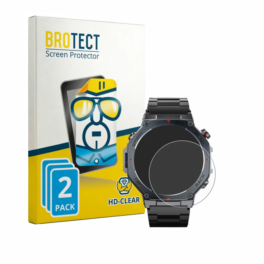 Front side of a product packaging with the brand logo BROTECT. Next to it is the device Jugeman V20 1.43
