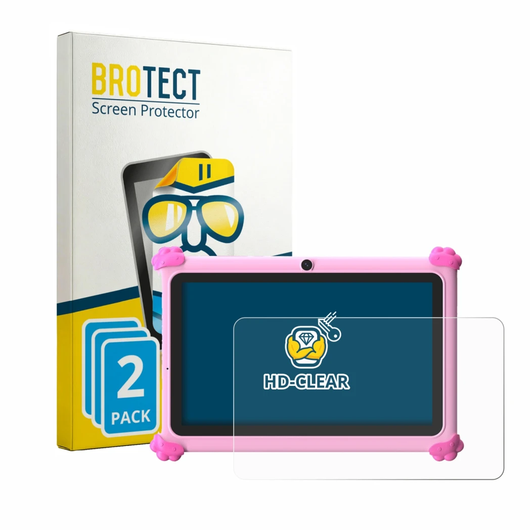 Front side of a product packaging with the brand logo BROTECT. Next to it is the device Ascrecem KIDS710 7