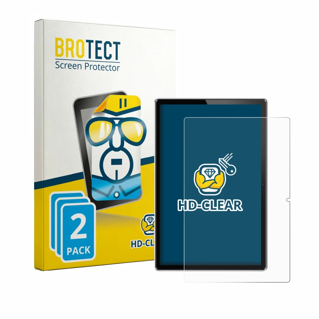 Front side of a product packaging with the brand logo BROTECT. Next to it is the device Simplori T18 shown with the correspond