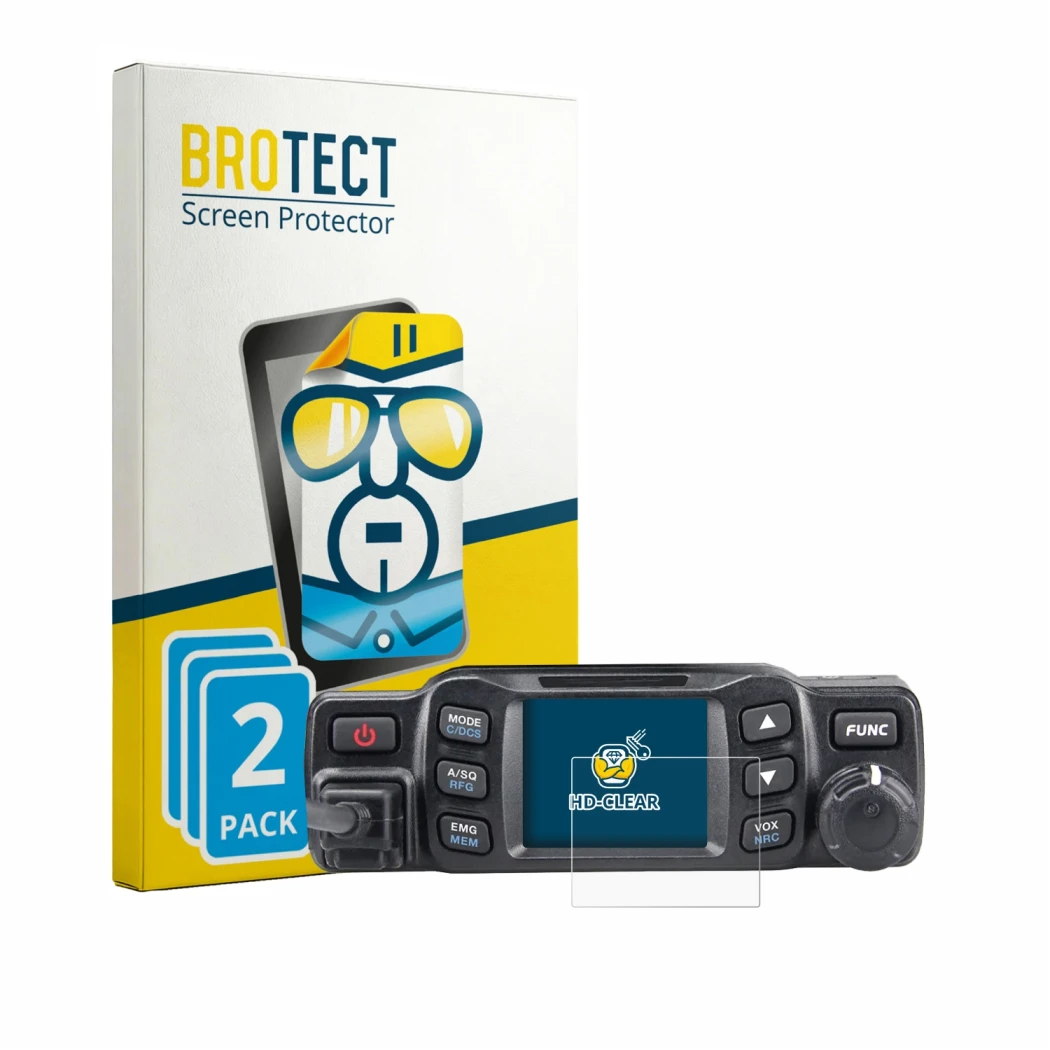 Front side of a product packaging with the brand logo BROTECT. Next to it is the device Albrecht AE 5900 Mini shown with the c