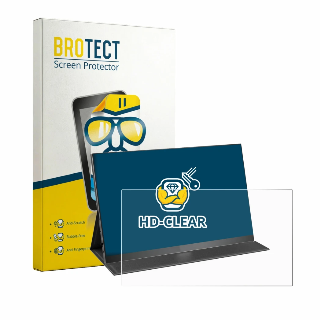 Front side of a product packaging with the brand logo BROTECT. Next to it is the device Yodoit PTM17 17.3