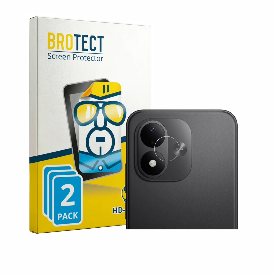 Front side of a product packaging with the brand logo BROTECT. Next to it is the device Xiaomi Redmi Note 17 5G (ONLY Camera L