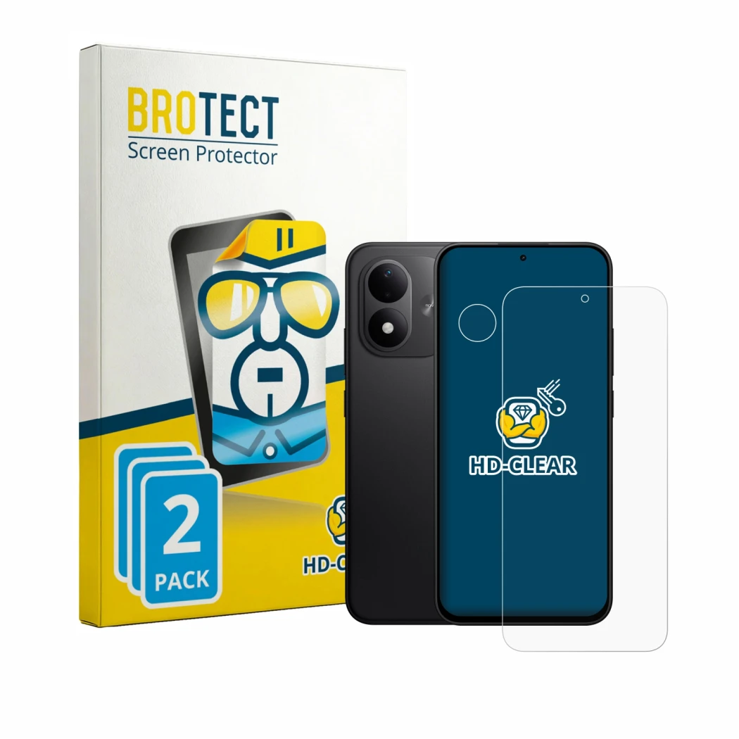 Front side of a product packaging with the brand logo BROTECT. Next to it is the device Xiaomi Redmi Note 17 5G (Front+Camera)