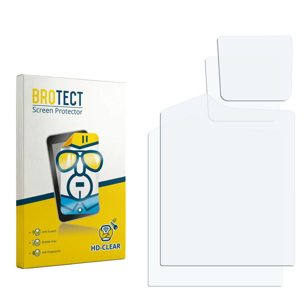 Front side of a product packaging with the brand logo BROTECT. Next to it is the corresponding screen protector.