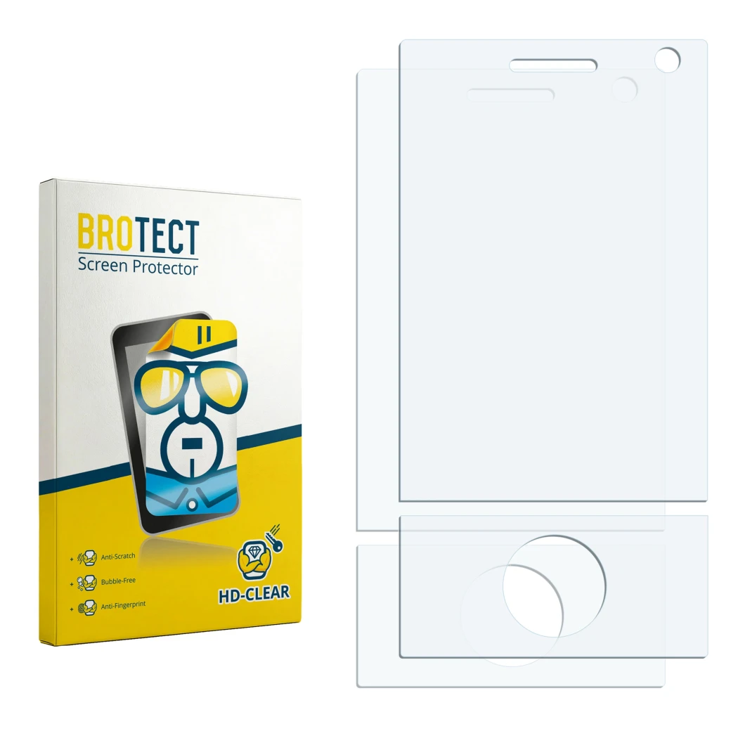 Front side of a product packaging with the brand logo BROTECT. Next to it is the corresponding screen protector.