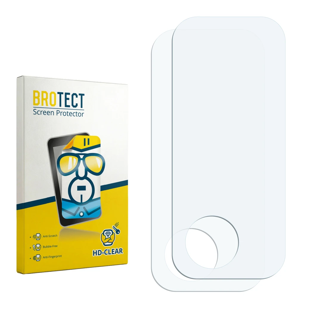 Front side of a product packaging with the brand logo BROTECT. Next to it is the corresponding screen protector.