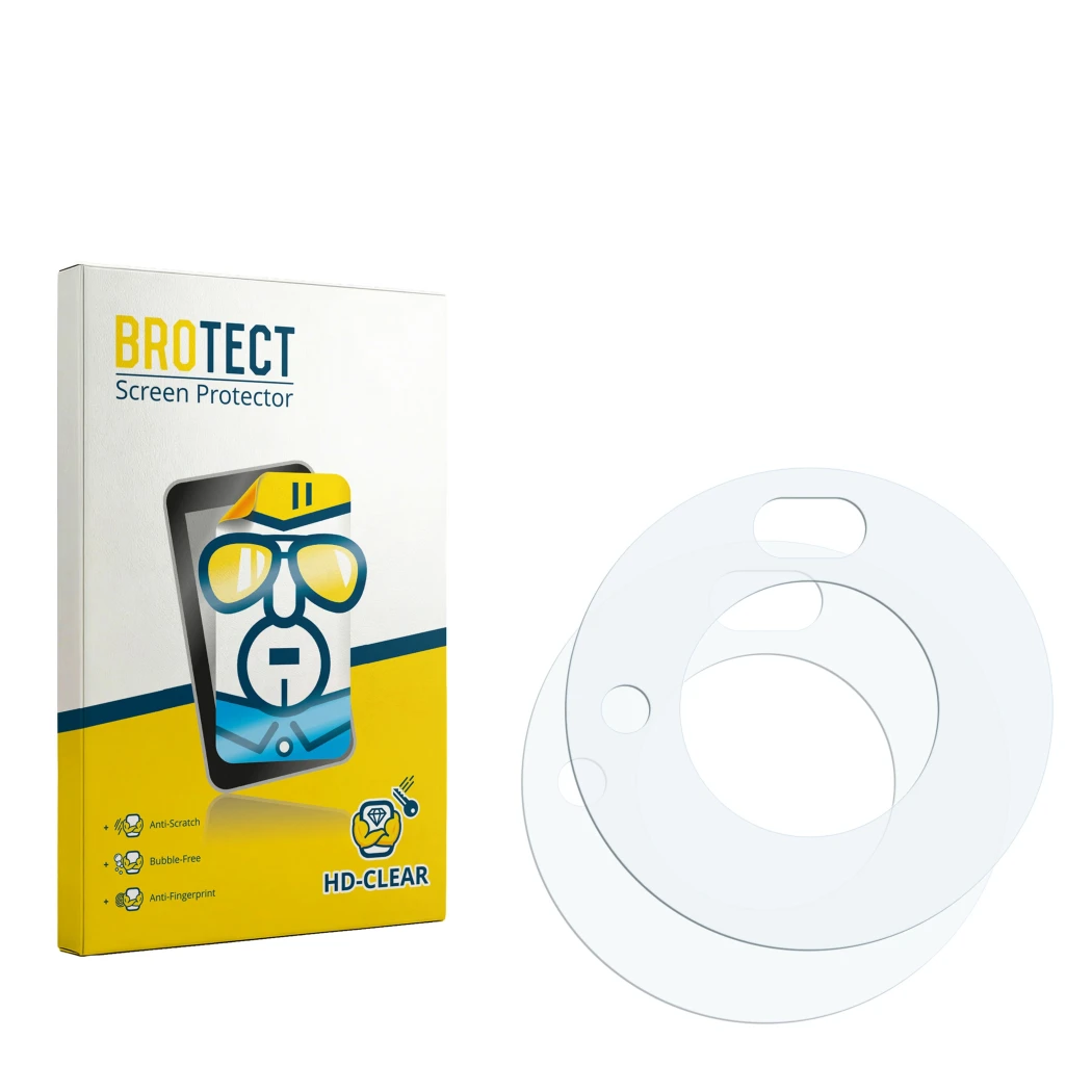 Front side of a product packaging with the brand logo BROTECT. Next to it is the corresponding screen protector.