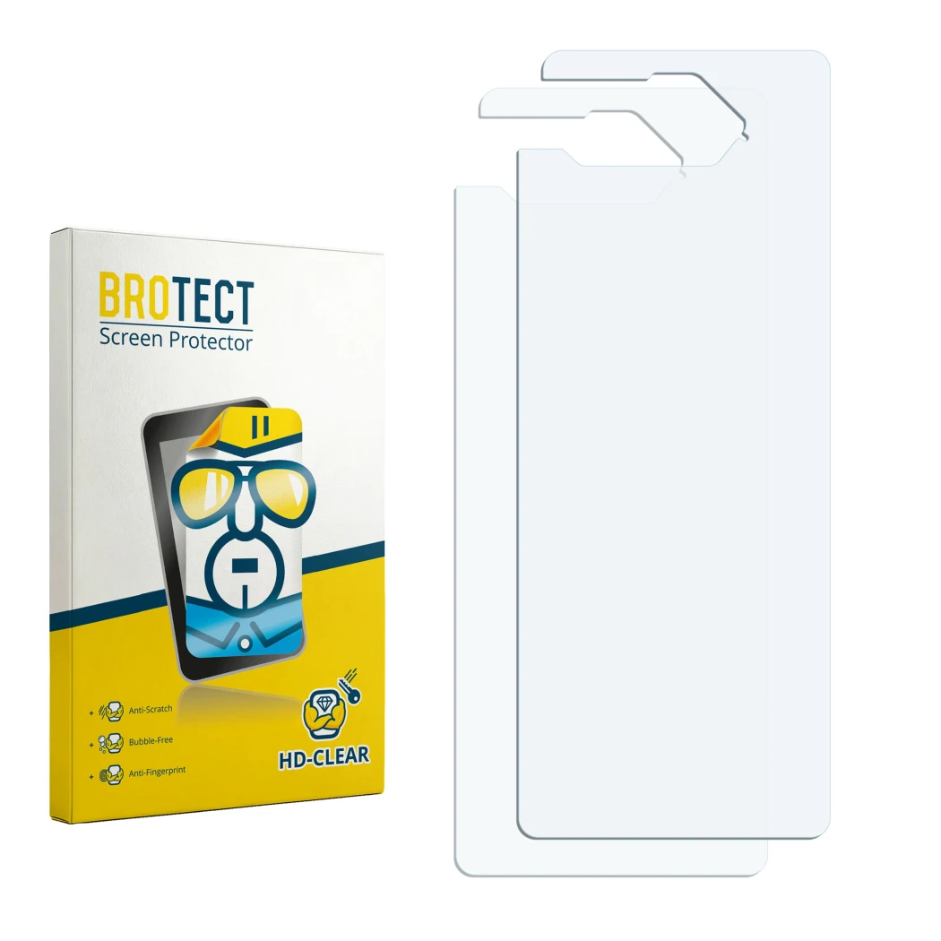 Front side of a product packaging with the brand logo BROTECT. Next to it is the corresponding screen protector.