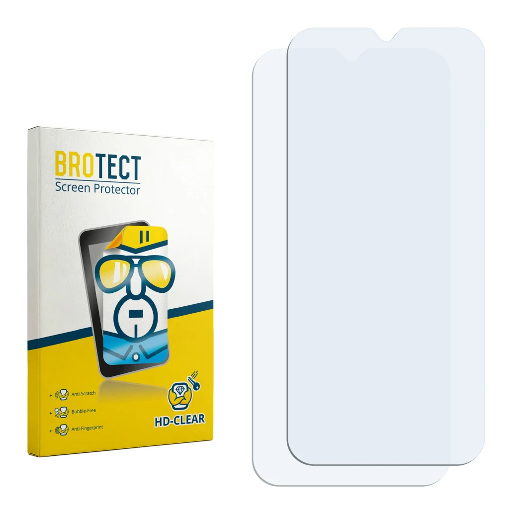 Front side of a product packaging with the brand logo BROTECT. Next to it is the corresponding screen protector.