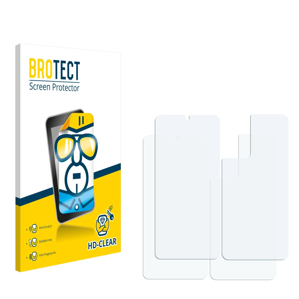 Front side of a product packaging with the brand logo BROTECT. Next to it is the corresponding screen protector.