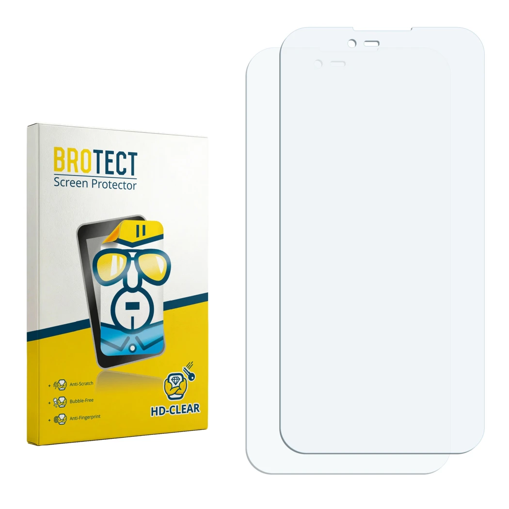 Front side of a product packaging with the brand logo BROTECT. Next to it is the corresponding screen protector.