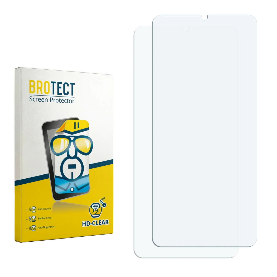 Front side of a product packaging with the brand logo BROTECT. Next to it is the corresponding screen protector.