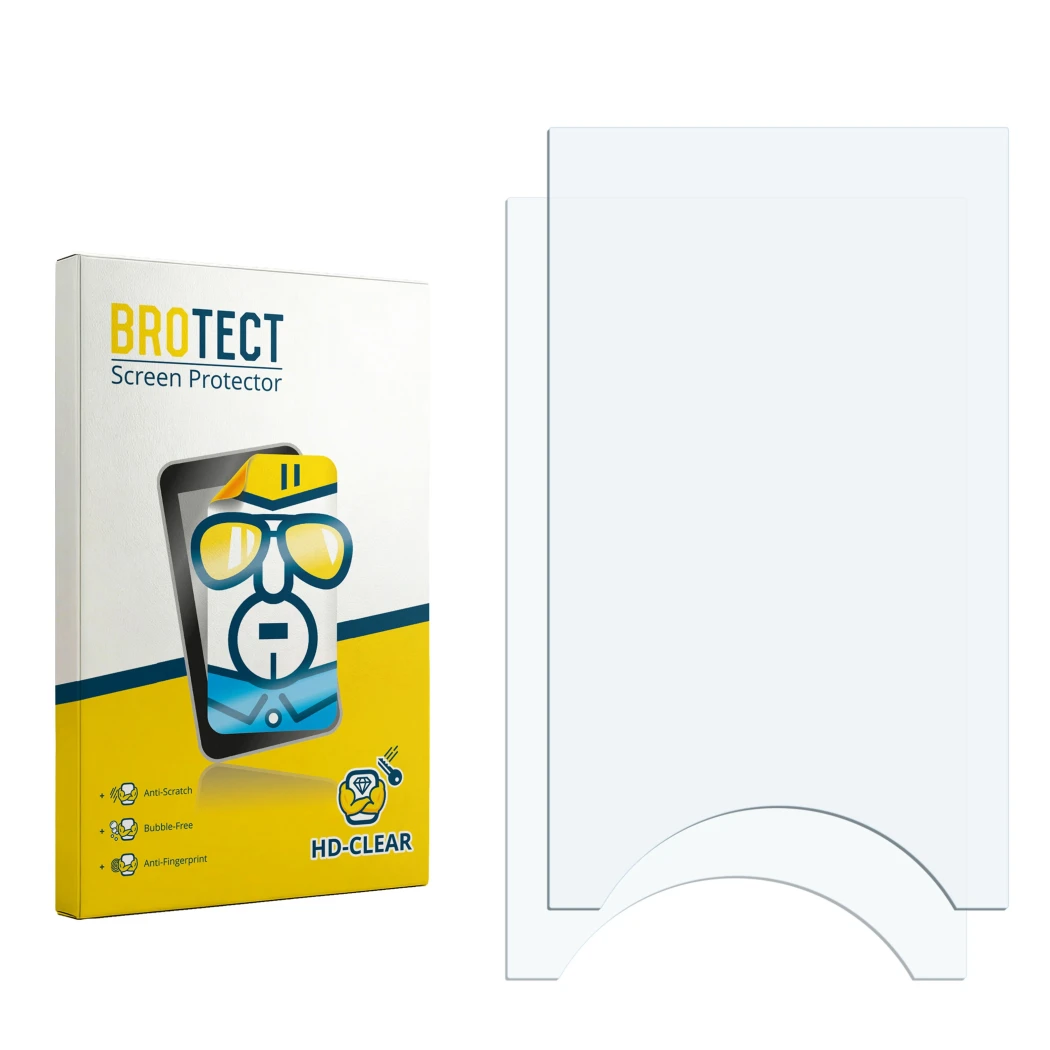Front side of a product packaging with the brand logo BROTECT. Next to it is the corresponding screen protector.