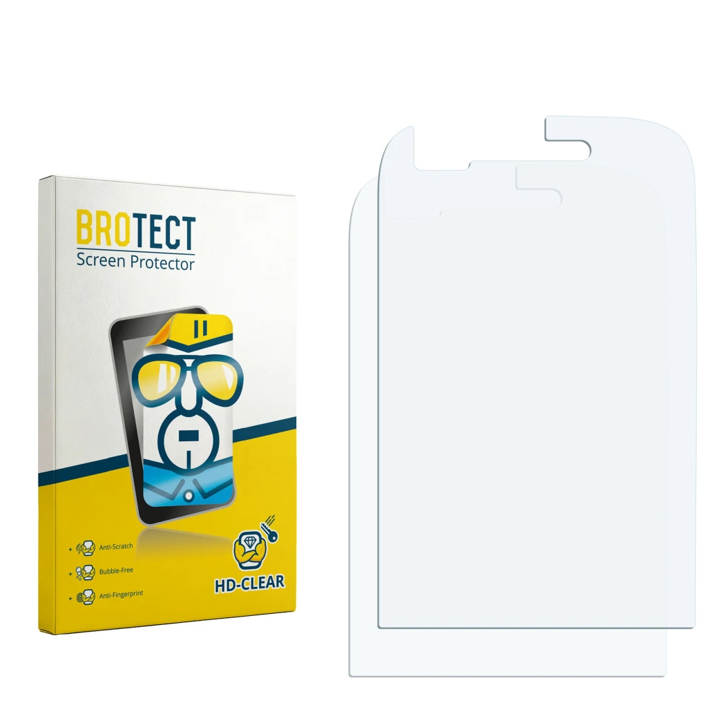 Front side of a product packaging with the brand logo BROTECT. Next to it is the corresponding screen protector.