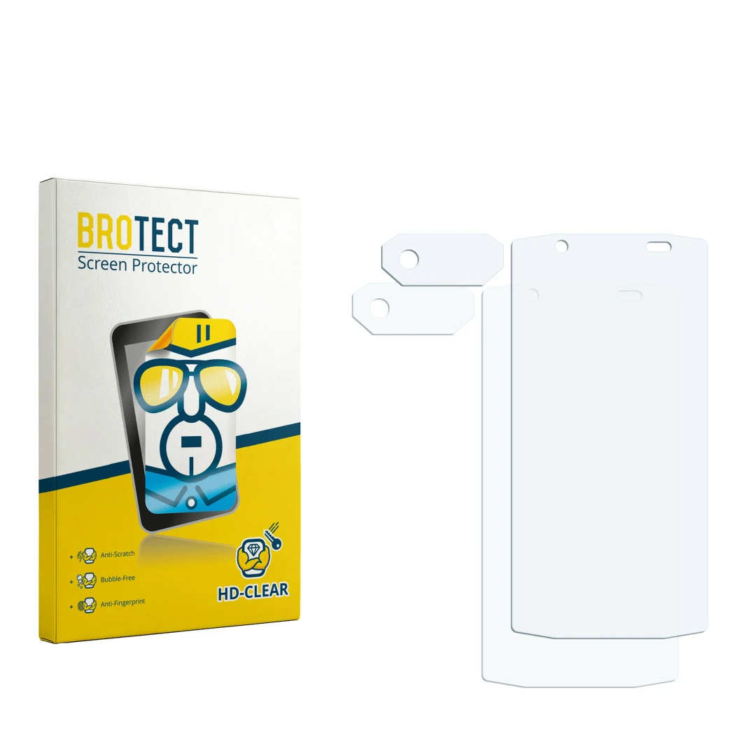 Front side of a product packaging with the brand logo BROTECT. Next to it is the corresponding screen protector.