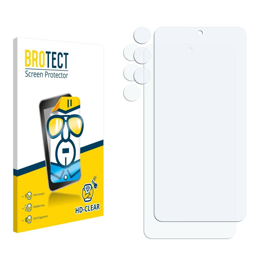 Front side of a product packaging with the brand logo BROTECT. Next to it is the corresponding screen protector.