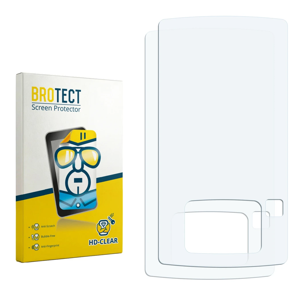 Front side of a product packaging with the brand logo BROTECT. Next to it is the corresponding screen protector.