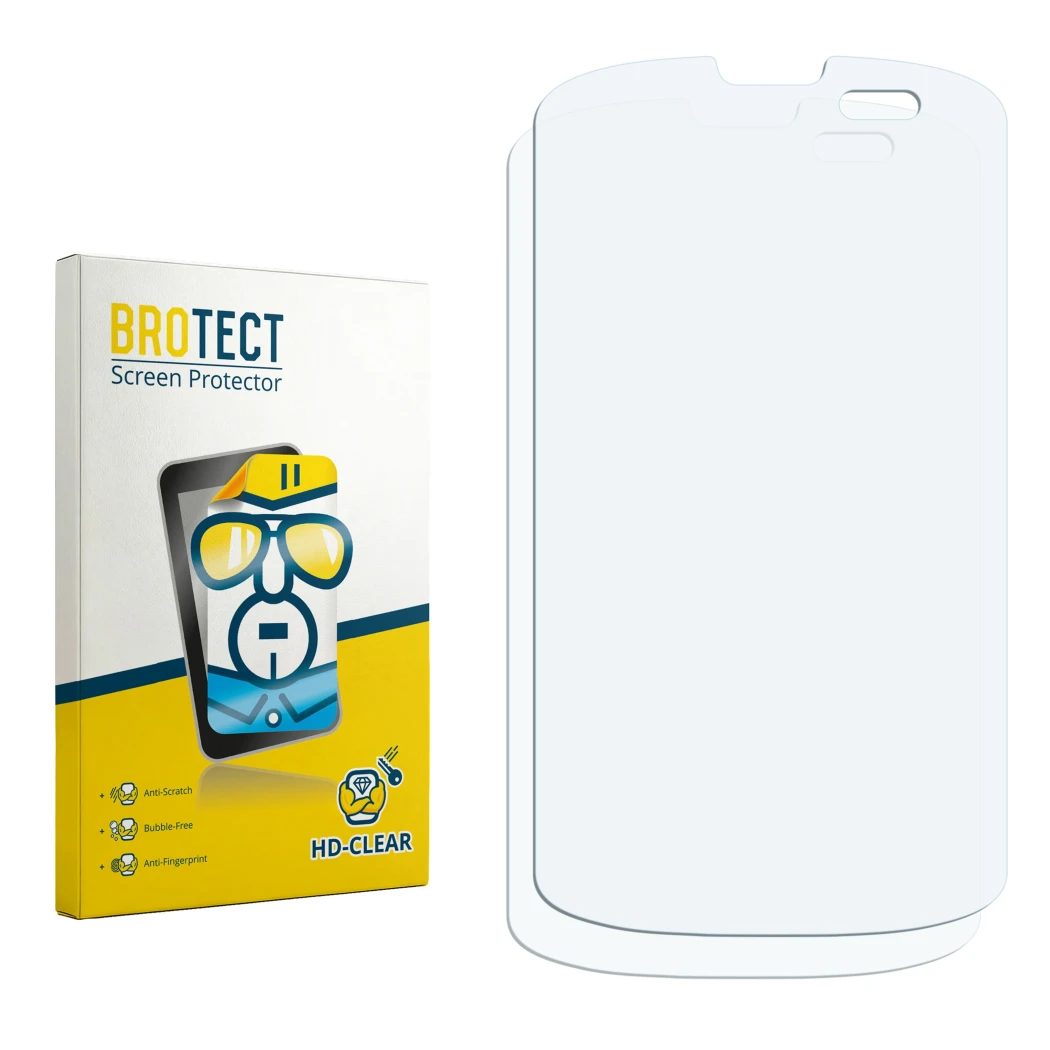 Front side of a product packaging with the brand logo BROTECT. Next to it is the corresponding screen protector.