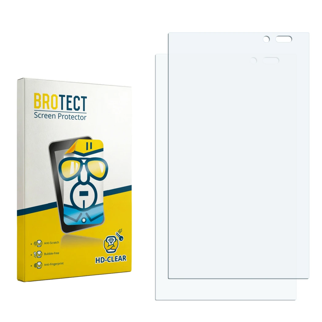 Front side of a product packaging with the brand logo BROTECT. Next to it is the corresponding screen protector.