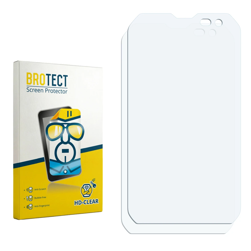 Front side of a product packaging with the brand logo BROTECT. Next to it is the corresponding screen protector.