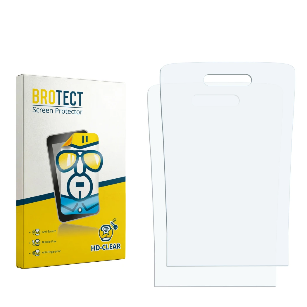 Front side of a product packaging with the brand logo BROTECT. Next to it is the corresponding screen protector.