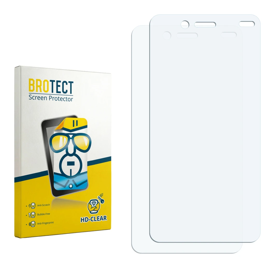 Front side of a product packaging with the brand logo BROTECT. Next to it is the corresponding screen protector.