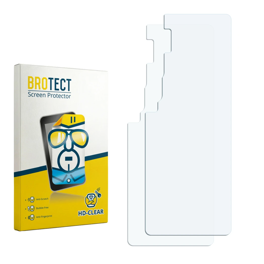 Front side of a product packaging with the brand logo BROTECT. Next to it is the corresponding screen protector.