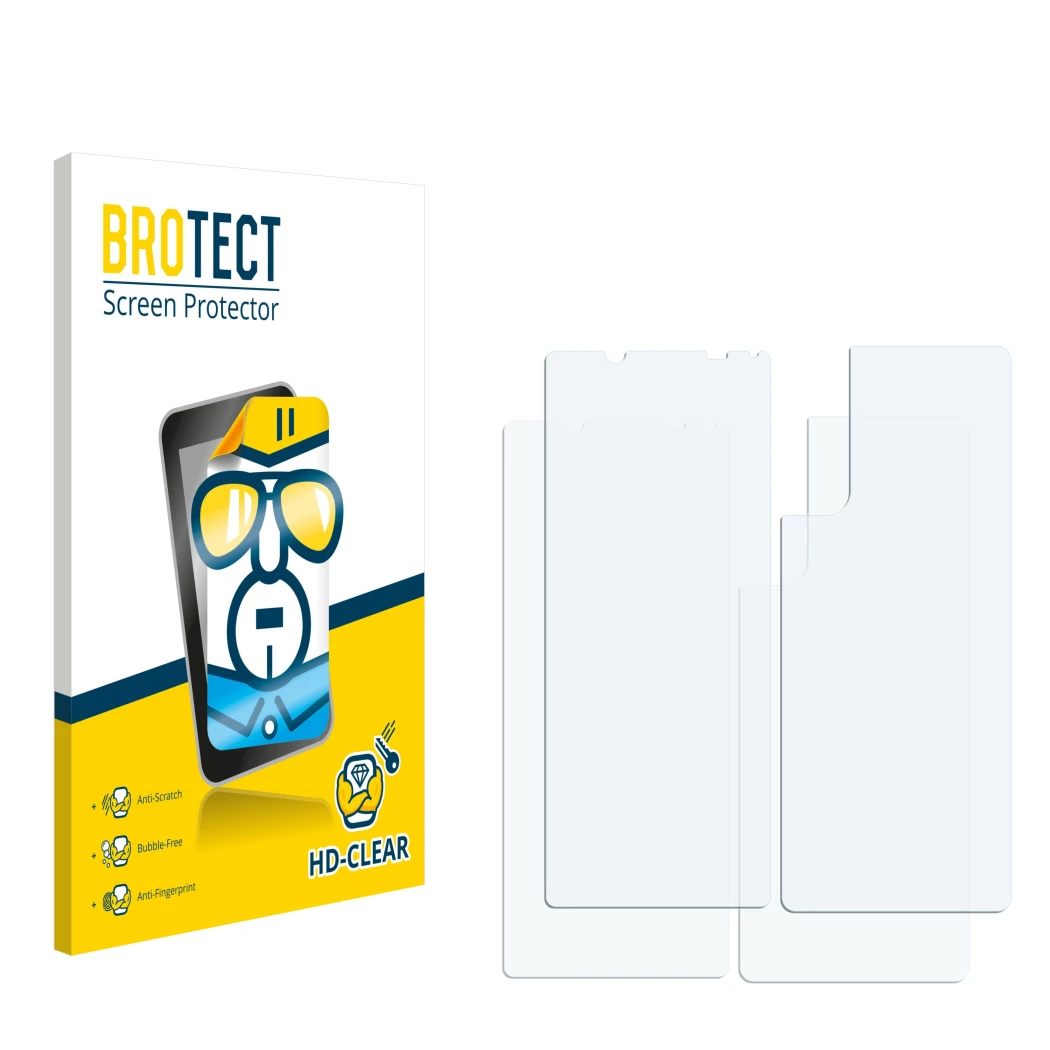 Front side of a product packaging with the brand logo BROTECT. Next to it is the corresponding screen protector.