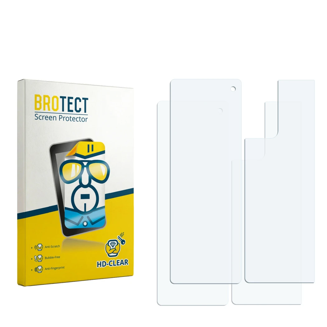 Front side of a product packaging with the brand logo BROTECT. Next to it is the corresponding screen protector.