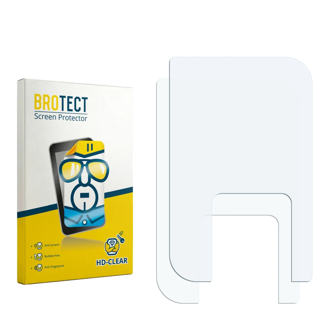 Front side of a product packaging with the brand logo BROTECT. Next to it is the corresponding screen protector.