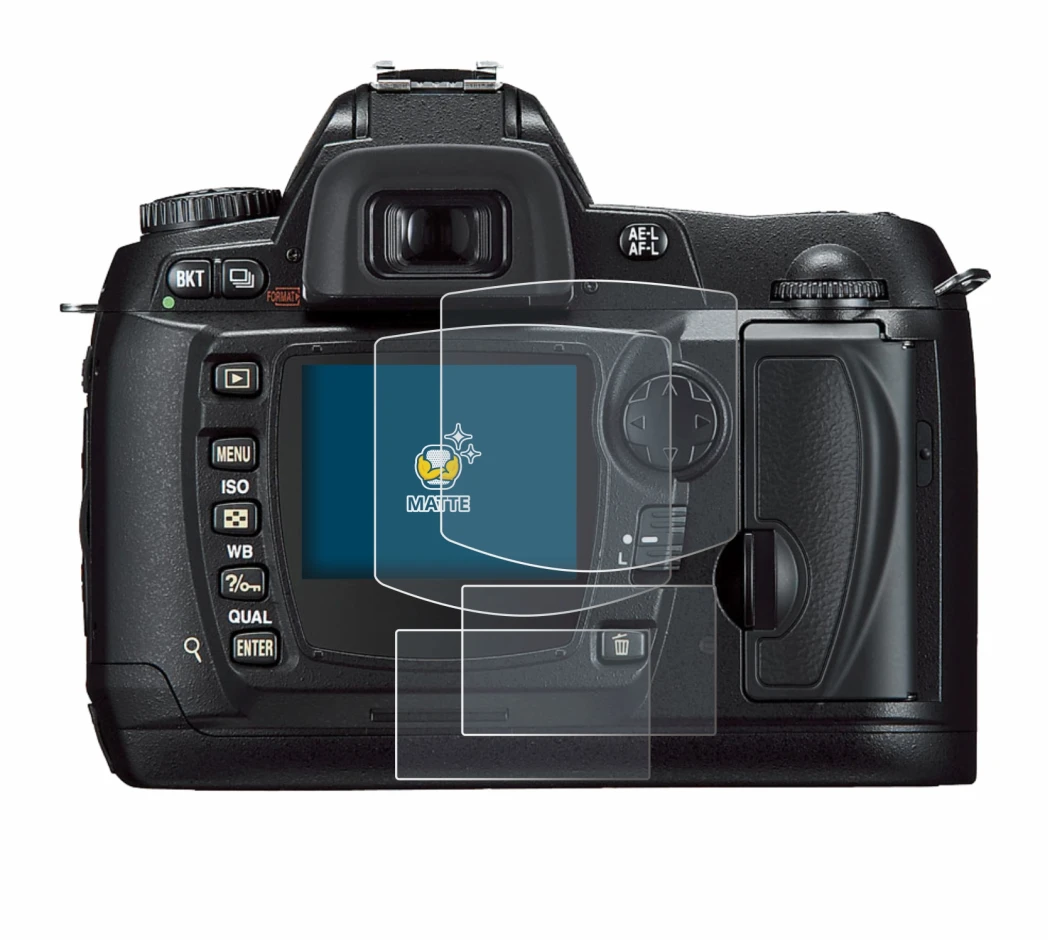 Image of the device Nikon D70 with a wide variety of screen protectors.