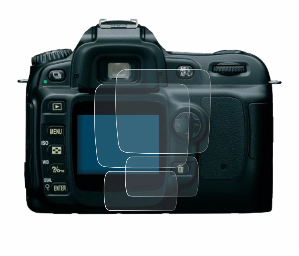 Image of the device Nikon D50 with a wide variety of screen protectors.