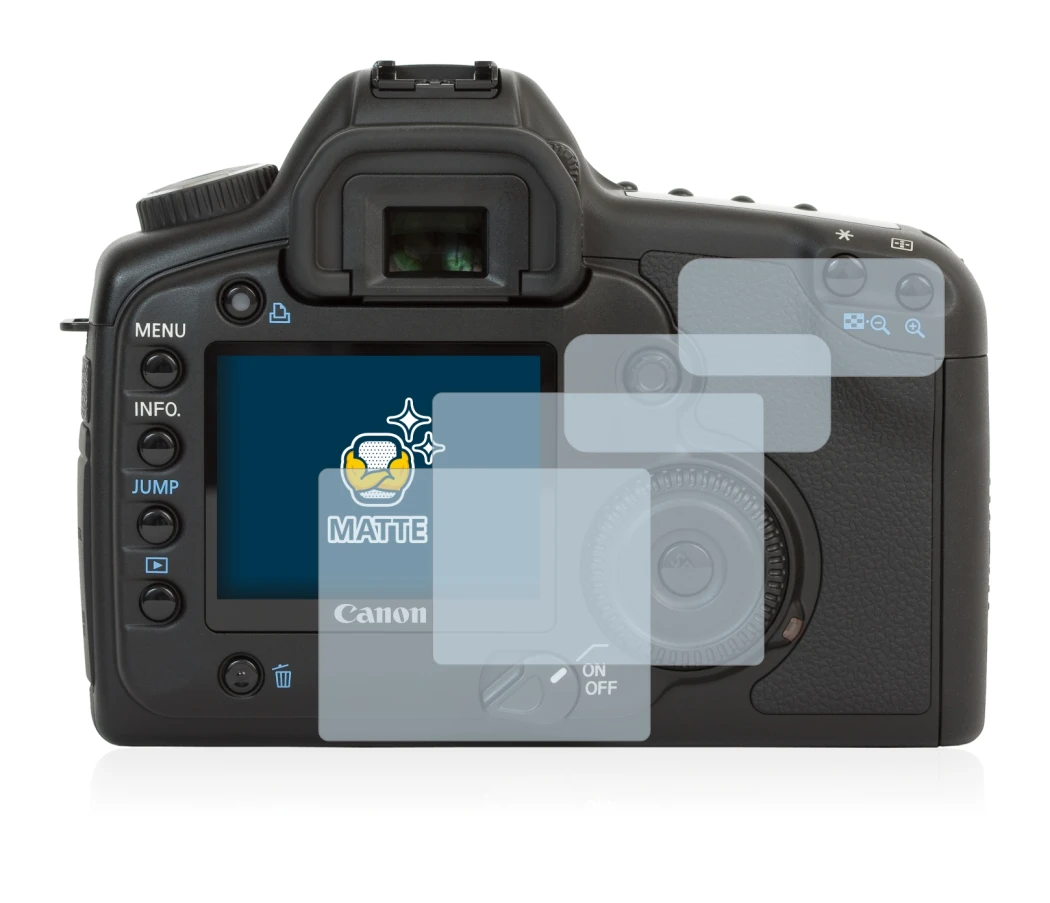 Image of the device Canon EOS 5D with a wide variety of screen protectors.