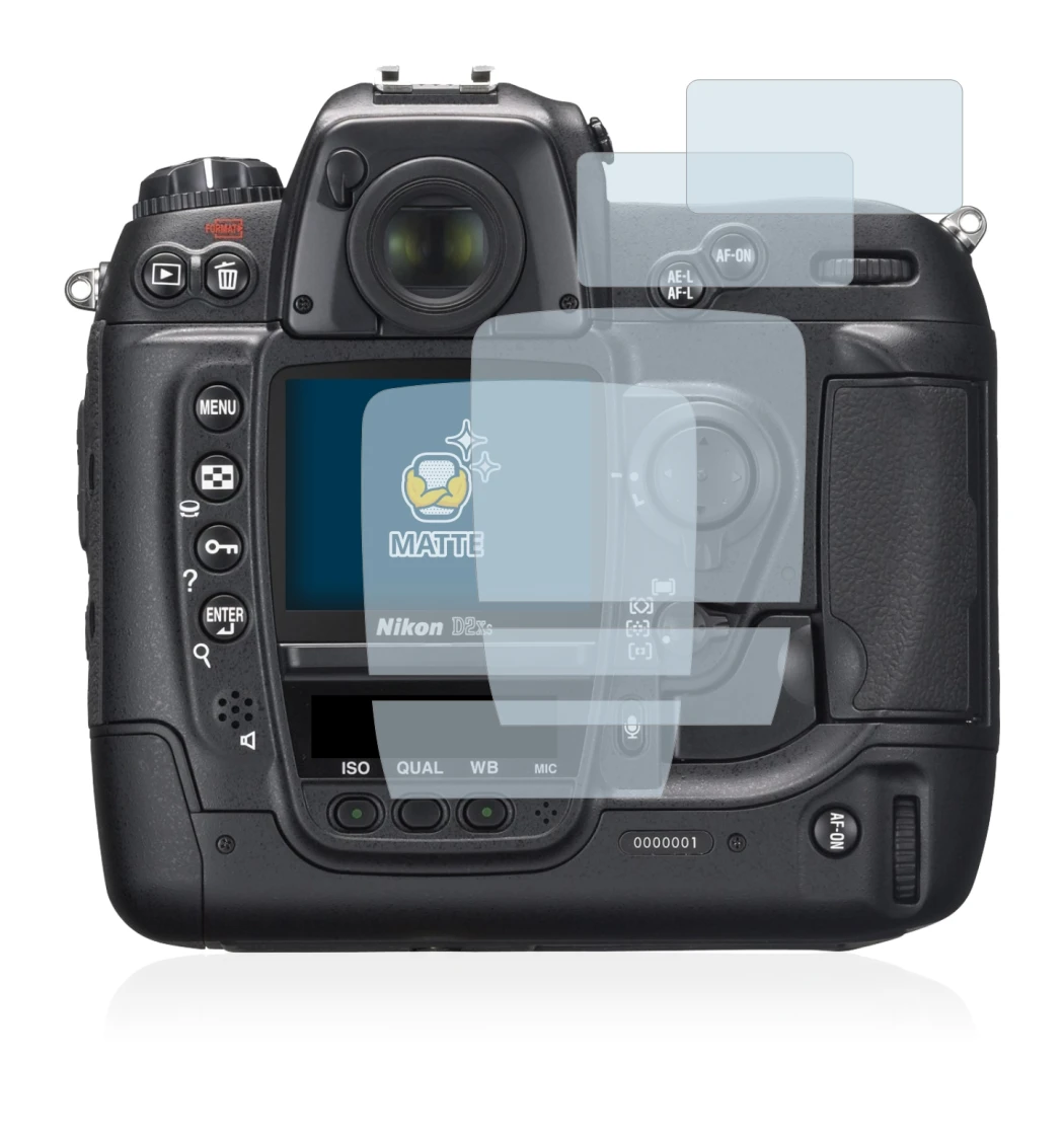 Image of the device Nikon D2X with a wide variety of screen protectors.